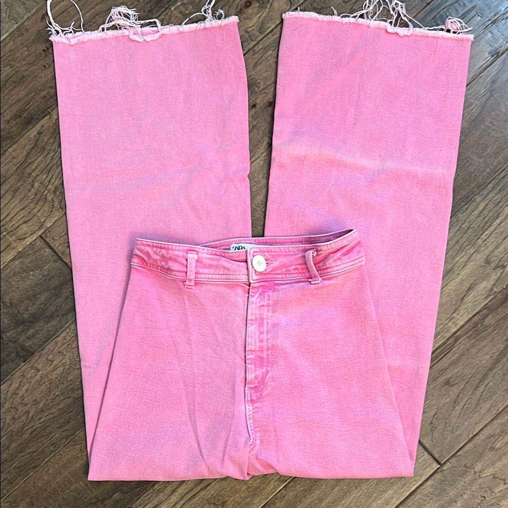 Zara Pink Flare Wide Leg Jeans